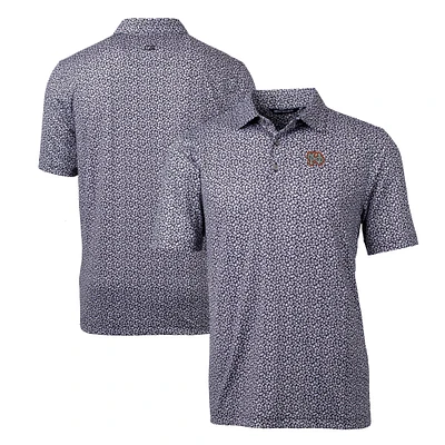 Men's Cutter & Buck Black Norfolk Tides Pike Magnolia Stretch Polo