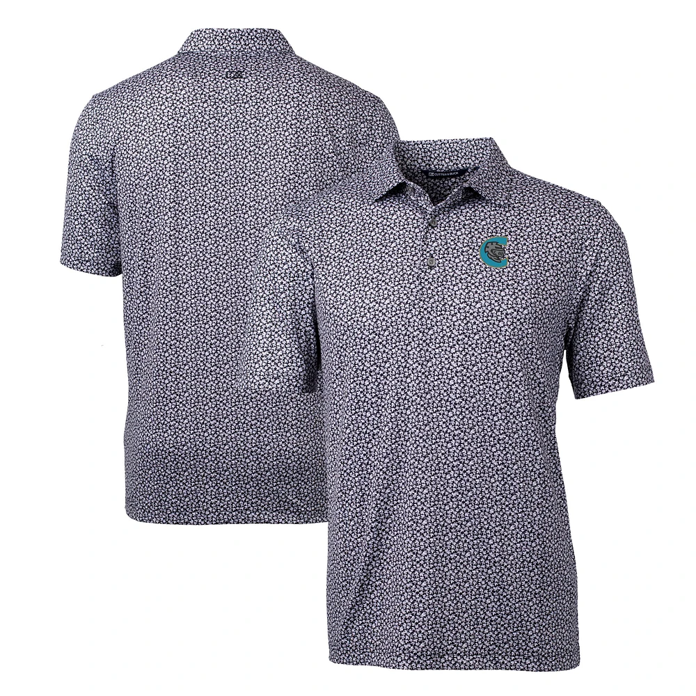 Men's Cutter & Buck Black Charlotte Knights Pike Magnolia Stretch Polo