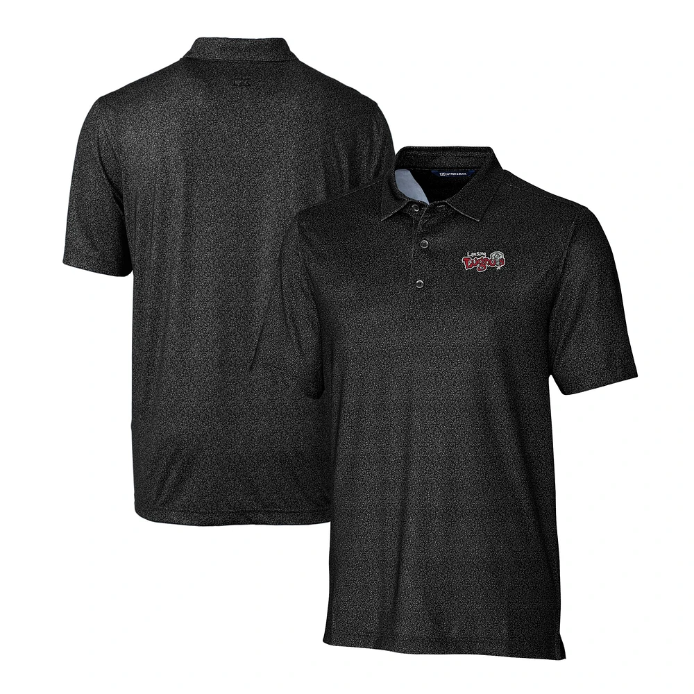 Men's Cutter & Buck Black Lansing Lugnuts Pike Micro Floral Stretch Polo