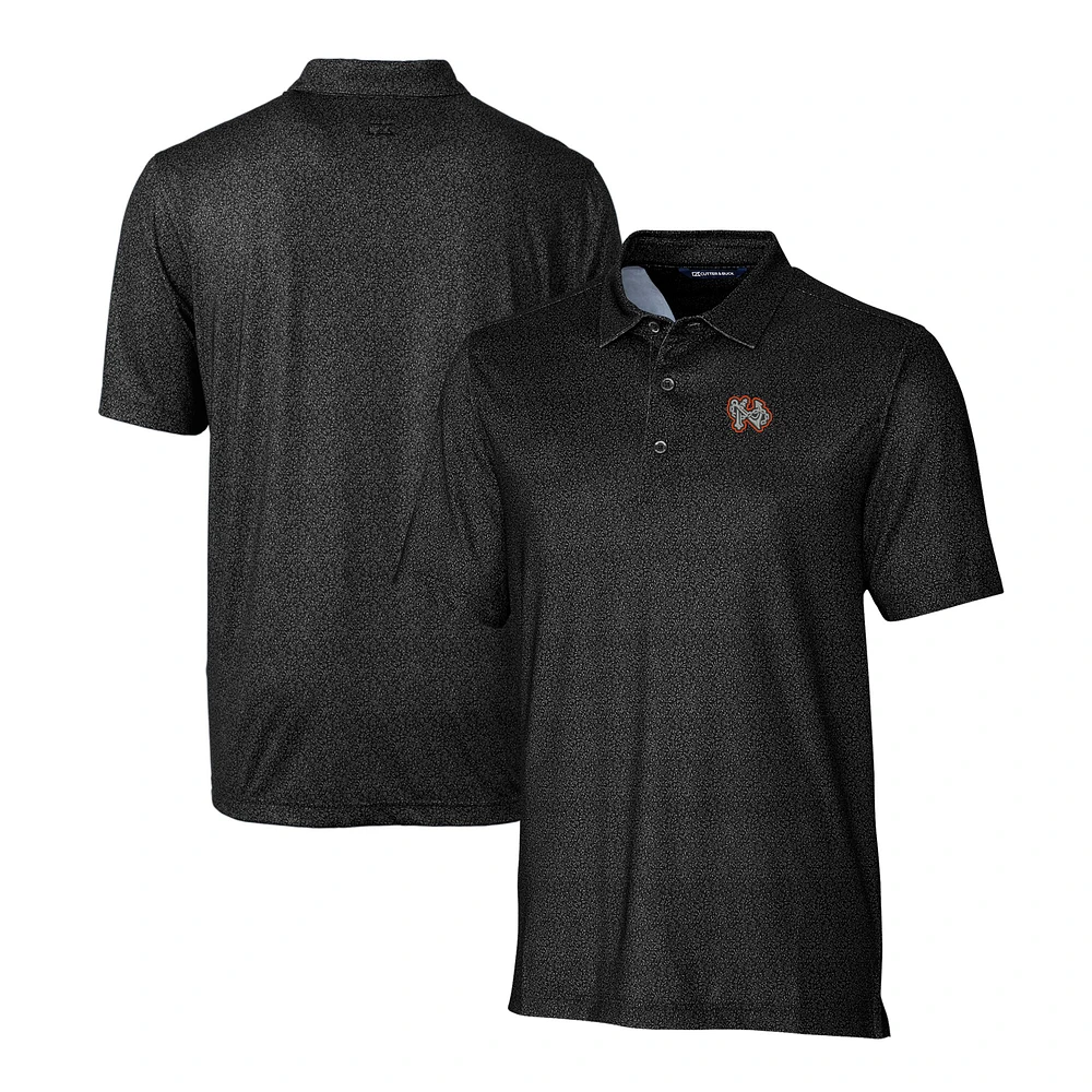 Men's Cutter & Buck Black Norfolk Tides Pike Micro Floral Stretch Polo