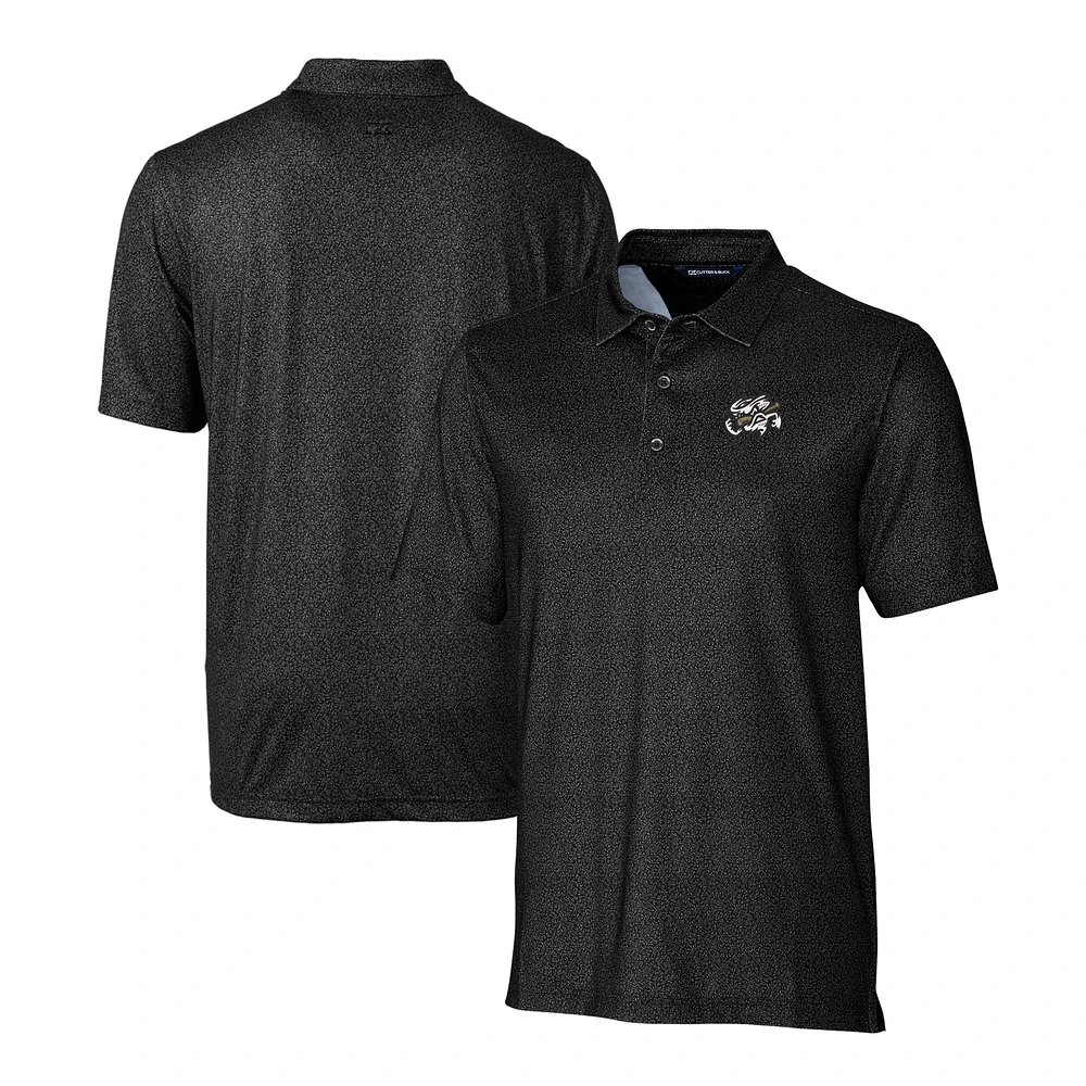 Men's Cutter & Buck Black Omaha Storm Chasers Pike Micro Floral Stretch Polo