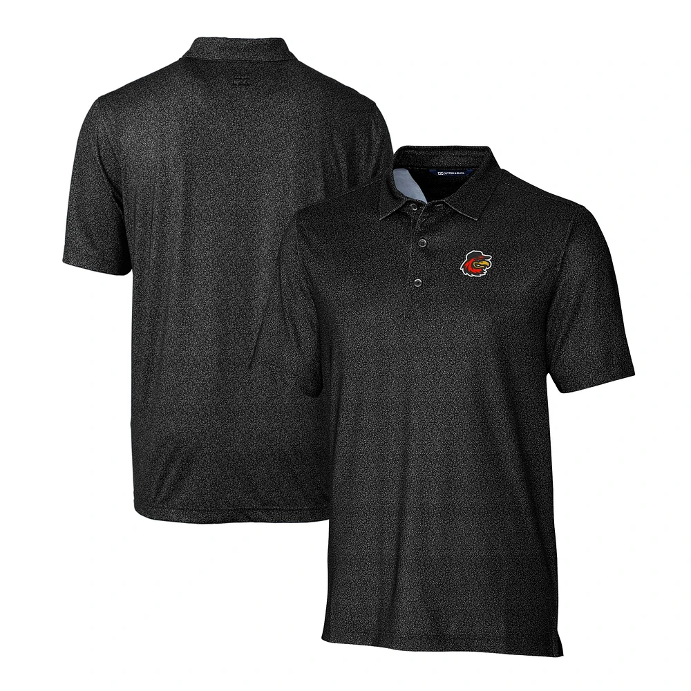 Men's Cutter & Buck Black Rochester Red Wings Pike Micro Floral Stretch Polo