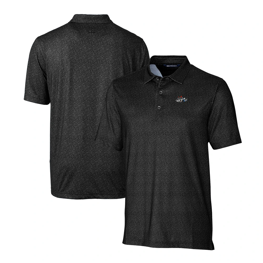 Men's Cutter & Buck Black Rocket City Trash Pandas Pike Micro Floral Stretch Polo