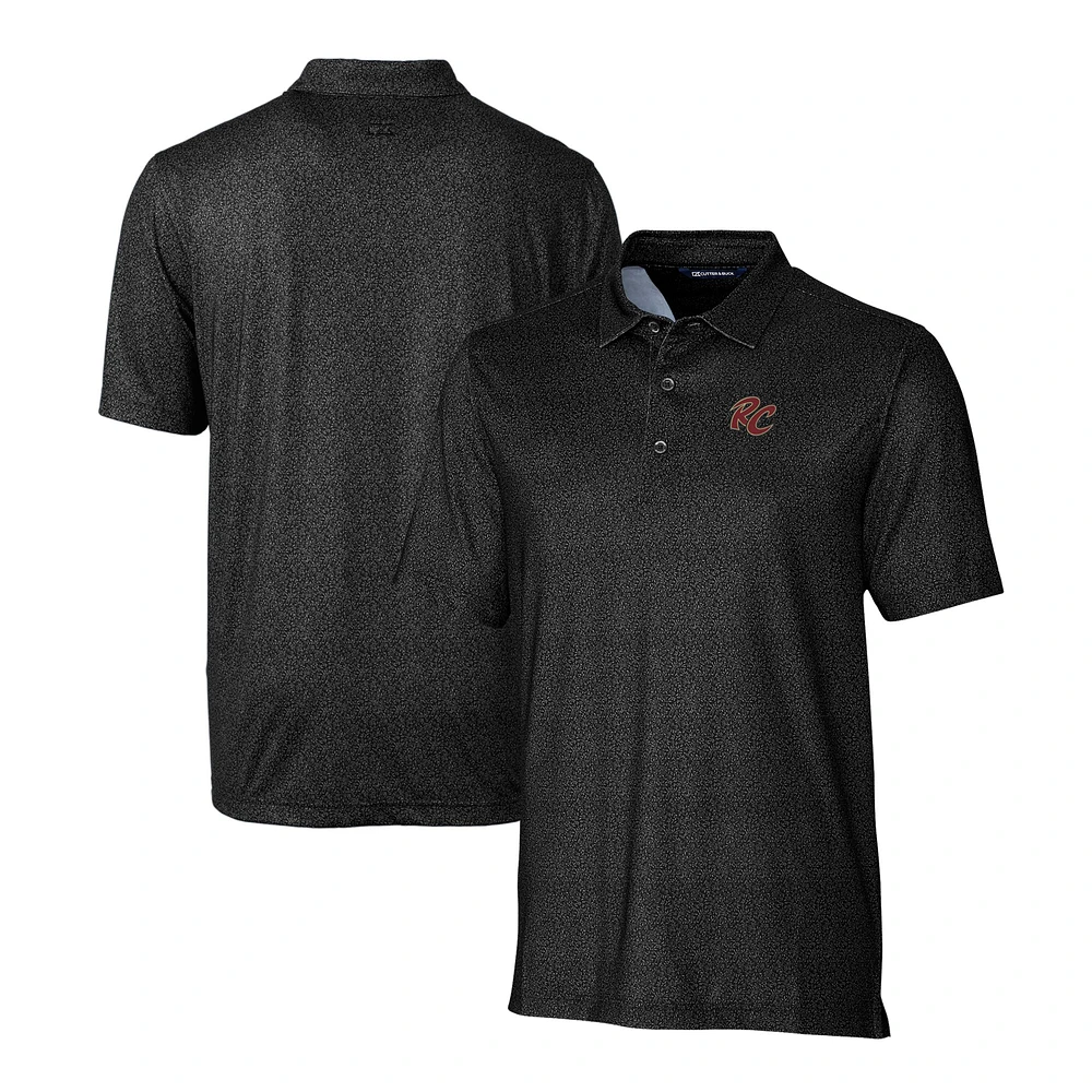 Men's Cutter & Buck Black Sacramento River Cats Pike Micro Floral Stretch Polo