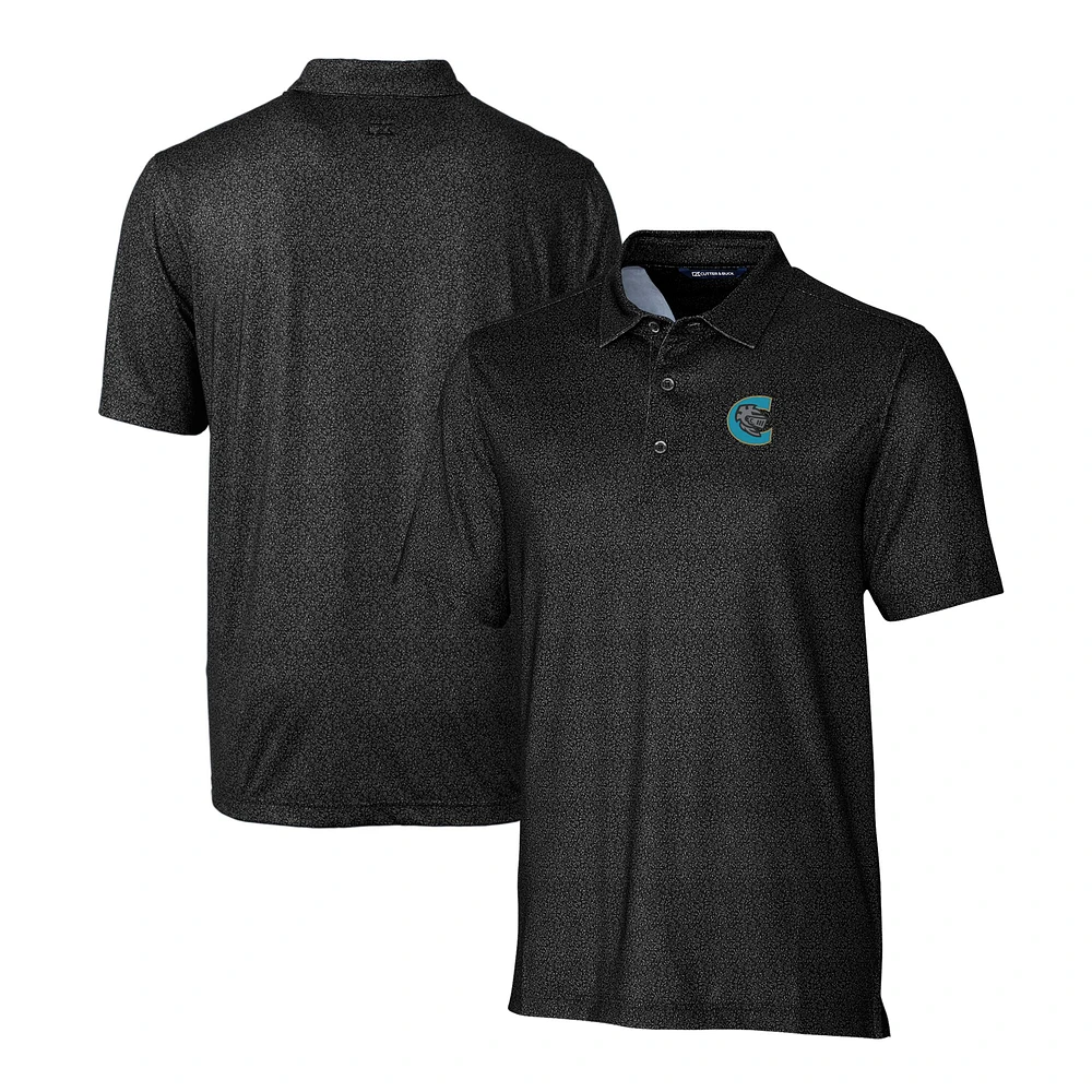 Men's Cutter & Buck Black Charlotte Knights Pike Micro Floral Stretch Polo