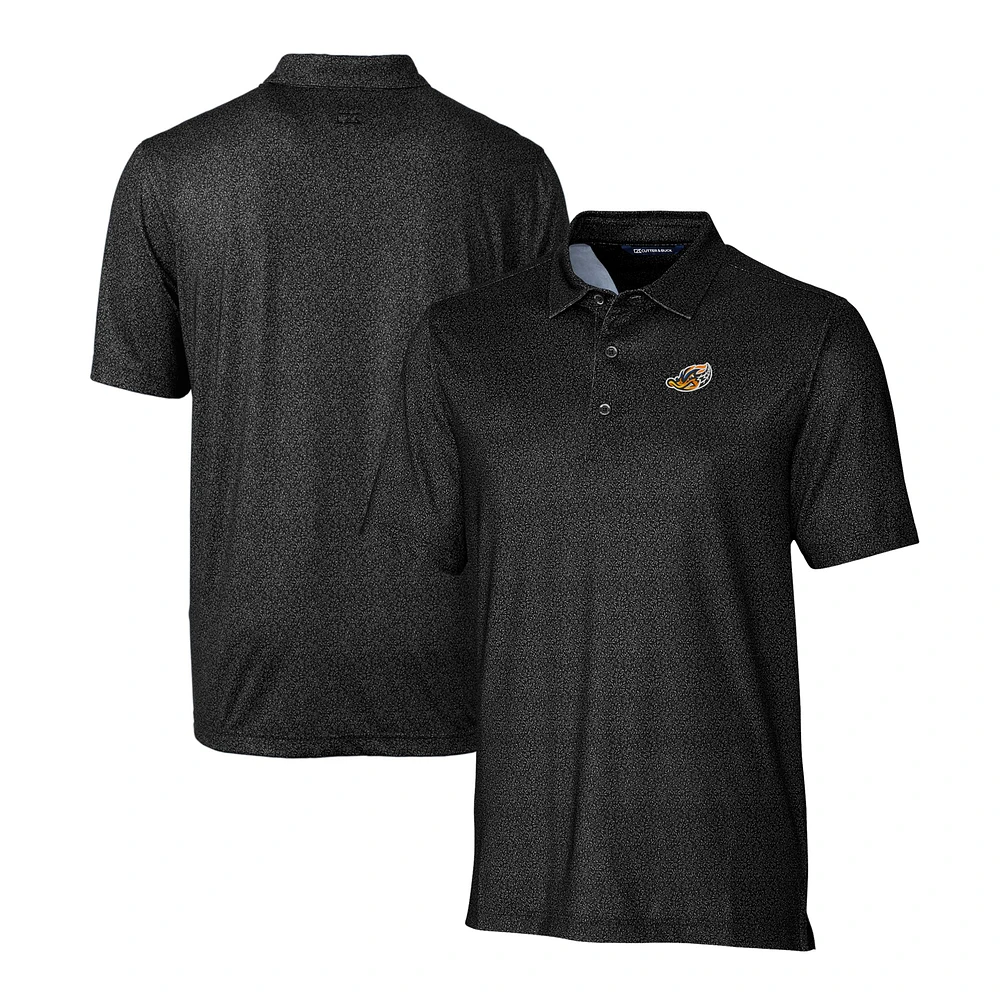 Men's Cutter & Buck Black Akron RubberDucks Pike Micro Floral Stretch Polo