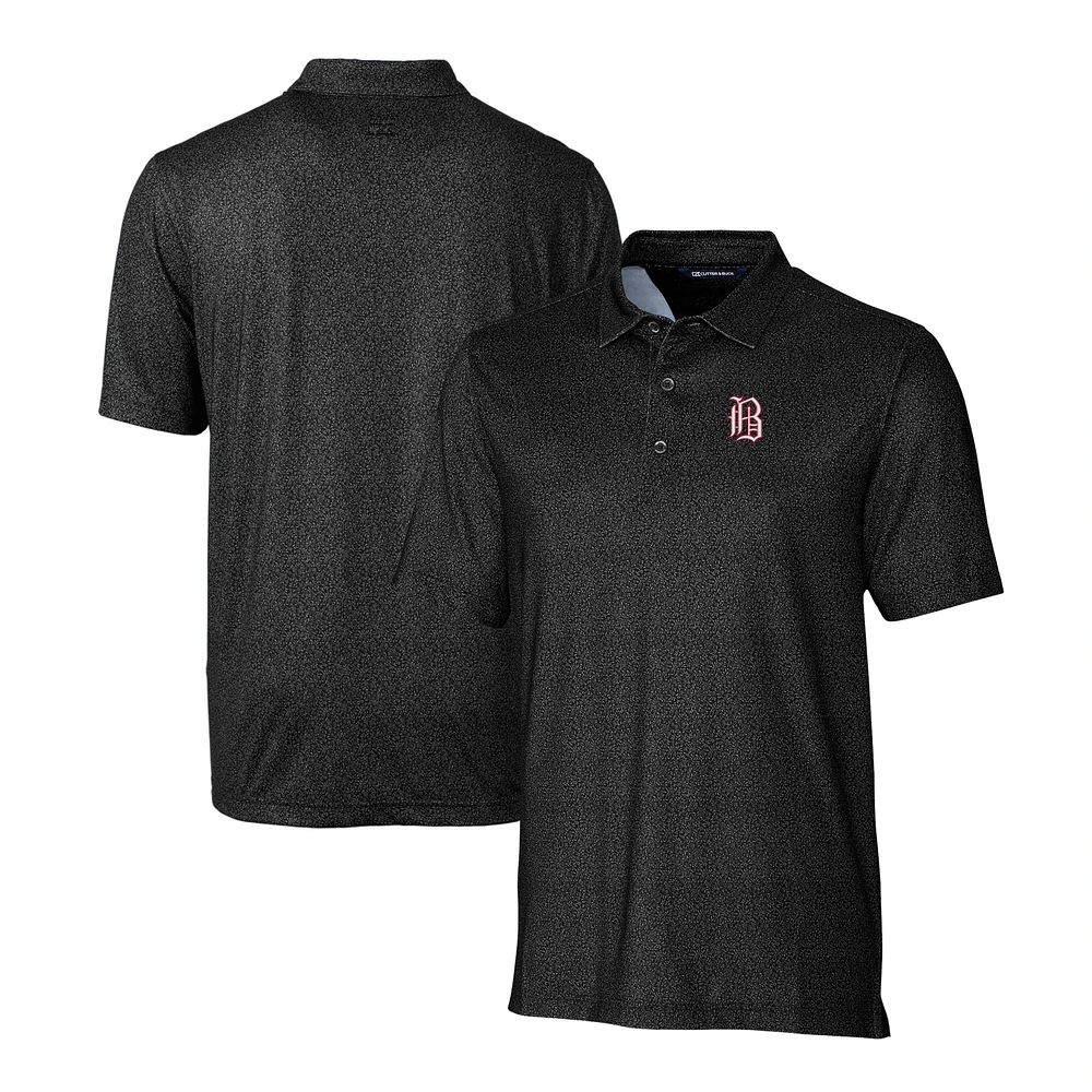Men's Cutter & Buck Black Birmingham Barons Pike Micro Floral Stretch Polo