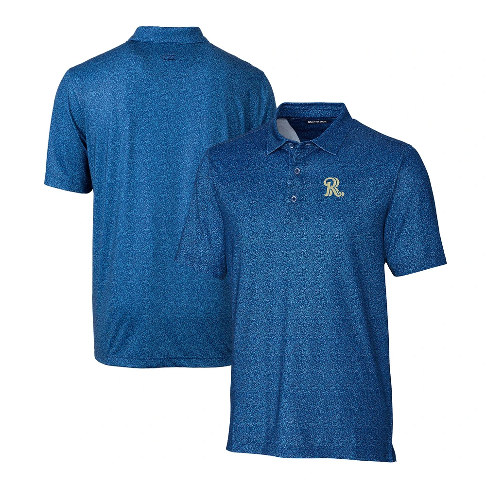 Men's Cutter & Buck Blue Frisco RoughRiders Pike Micro Floral Stretch Polo