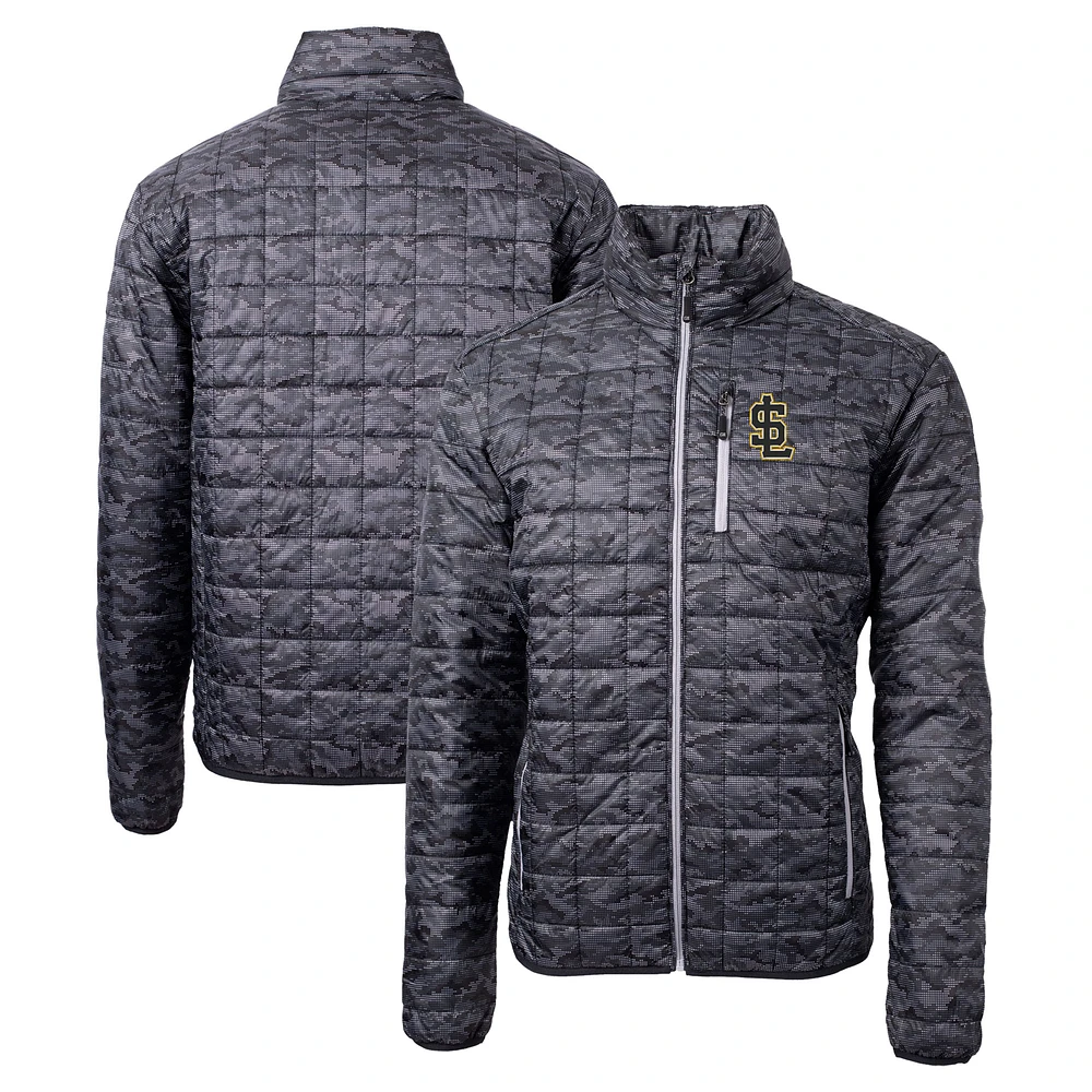 Men's Cutter & Buck Black Salt Lake Bees Rainier PrimaLoft Eco Insulated Full-Zip Printed Puffer Jacket