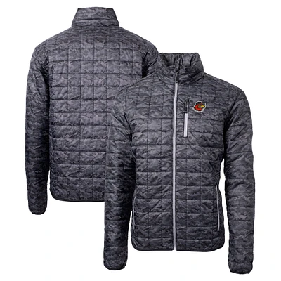 Men's Cutter & Buck Black Rochester Red Wings Rainier PrimaLoft Eco Insulated Full-Zip Printed Puffer Jacket
