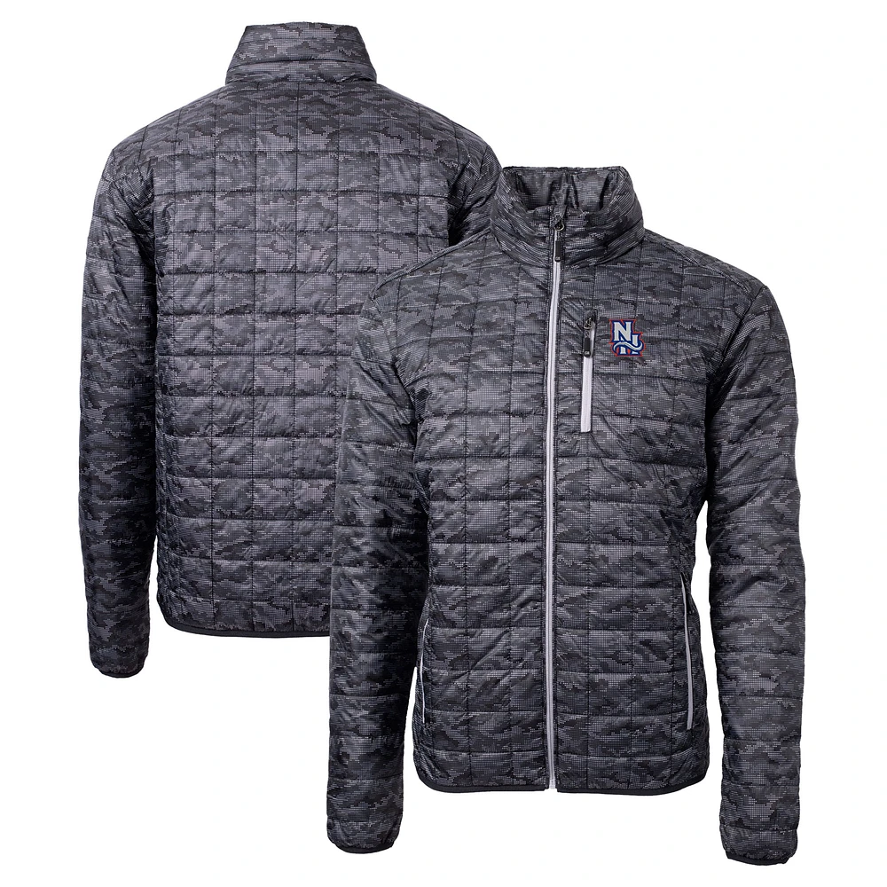 Men's Cutter & Buck Black New Hampshire Fisher Cats Rainier PrimaLoft Eco Insulated Full-Zip Printed Puffer Jacket