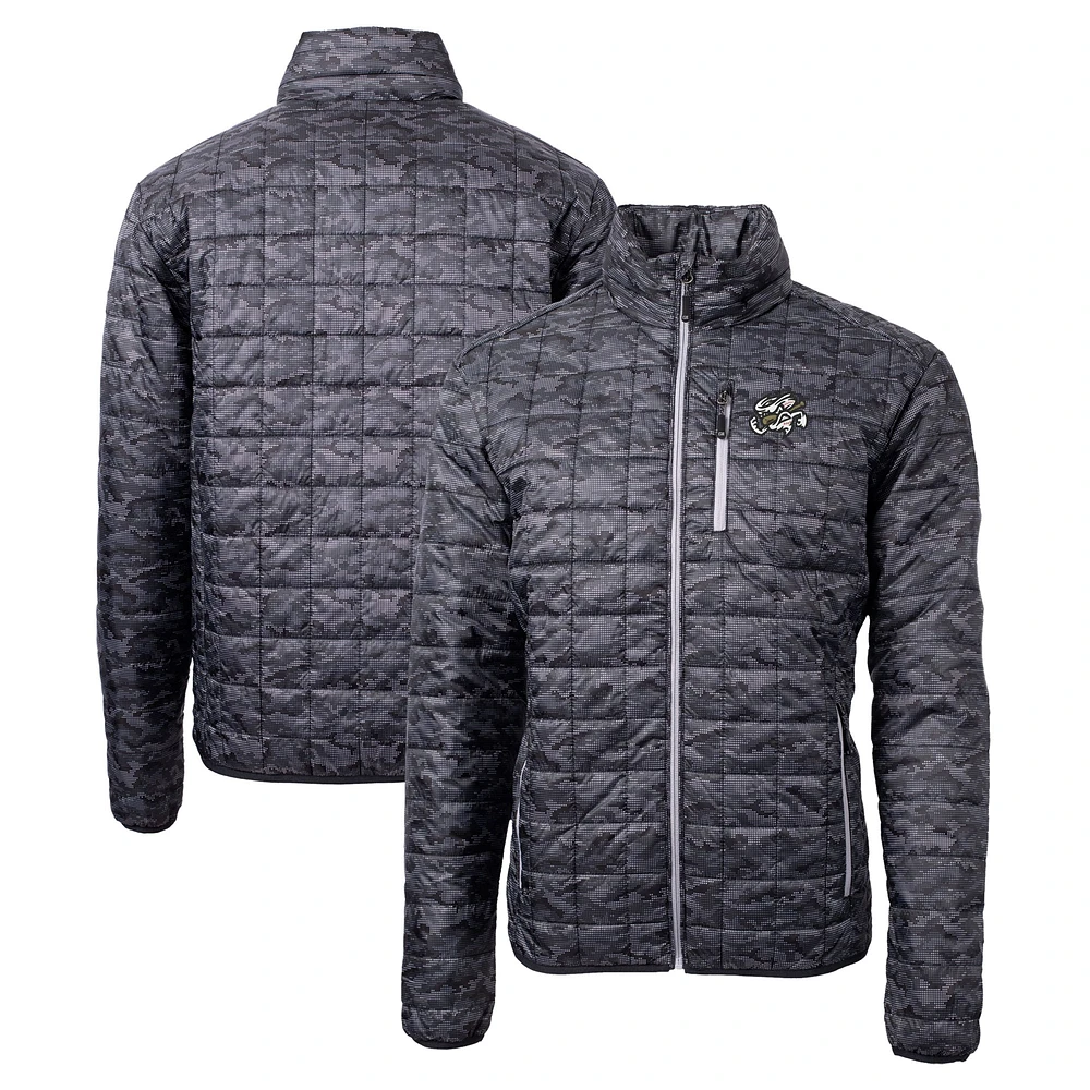 Men's Cutter & Buck Black Omaha Storm Chasers Rainier PrimaLoft Eco Insulated Full-Zip Printed Puffer Jacket