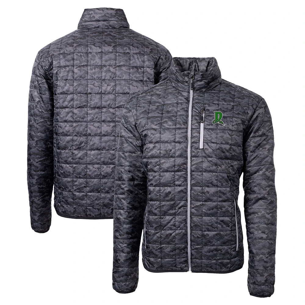 Men's Cutter & Buck Black Dayton Dragons Rainier PrimaLoft Eco Insulated Full-Zip Printed Puffer Jacket