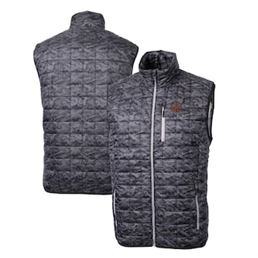 Men's Cutter & Buck Black Sacramento River Cats Rainier PrimaLoft Eco Insulated Full-Zip Printed Puffer Vest