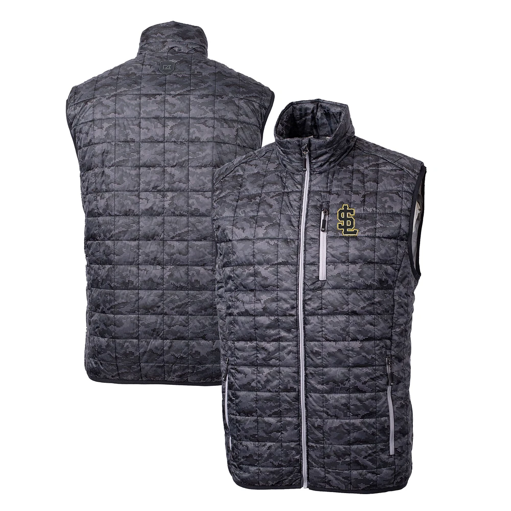 Men's Cutter & Buck Black Salt Lake Bees Rainier PrimaLoft Eco Insulated Full-Zip Printed Puffer Vest