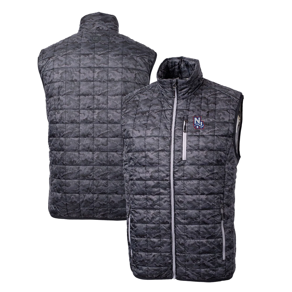 Men's Cutter & Buck Black New Hampshire Fisher Cats Rainier PrimaLoft Eco Insulated Full-Zip Printed Puffer Vest