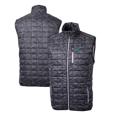 Men's Cutter & Buck Black Charlotte Knights Rainier PrimaLoft Eco Insulated Full-Zip Printed Puffer Vest