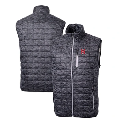 Men's Cutter & Buck Black Nashville Sounds Rainier PrimaLoft Eco Insulated Full-Zip Printed Puffer Vest