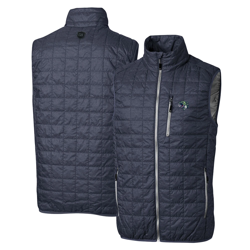 Men's Cutter & Buck Heather Navy Gwinnett Stripers Rainier PrimaLoft Eco Insulated Full-Zip Puffer Vest