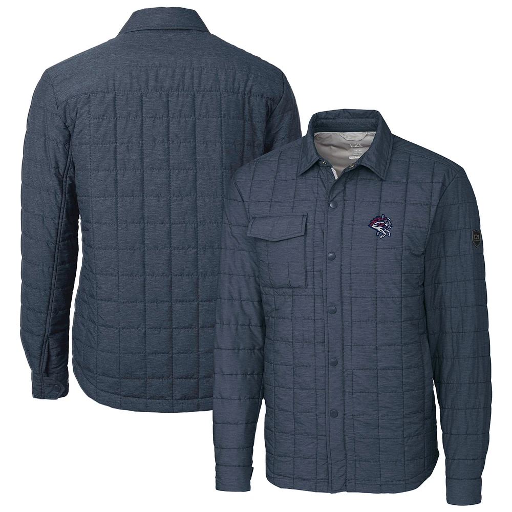 Men's Cutter & Buck Heather Navy Binghamton Rumble Ponies Rainier PrimaLoft Eco Insulated Quilted Button-Up Shacket
