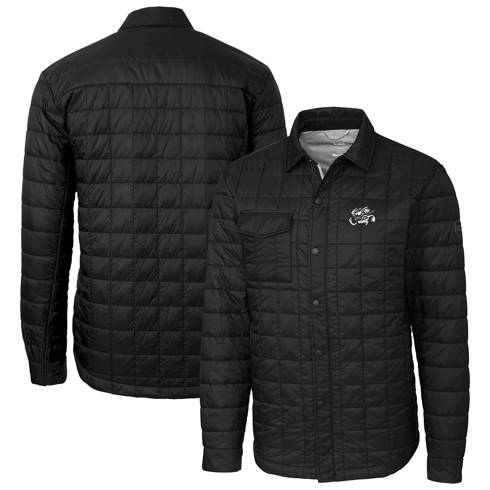 Men's Cutter & Buck Black Omaha Storm Chasers Rainier PrimaLoft Eco Insulated Quilted Button-Up Shacket