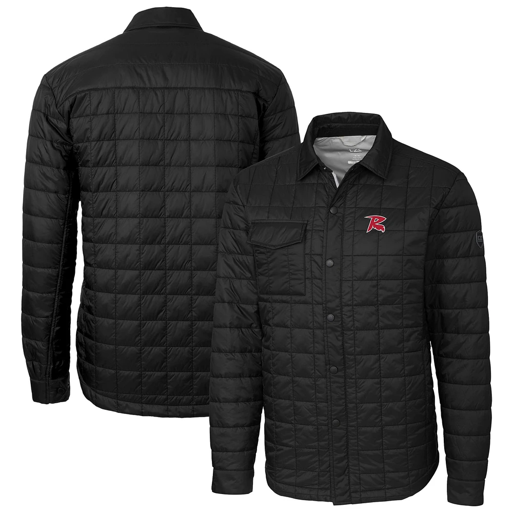 Men's Cutter & Buck Black Richmond Flying Squirrels Rainier PrimaLoft Eco Insulated Quilted Button-Up Shacket