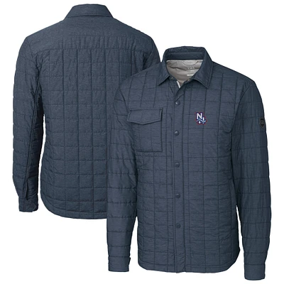 Men's Cutter & Buck Heather Navy New Hampshire Fisher Cats Rainier PrimaLoft Eco Insulated Quilted Button-Up Shacket