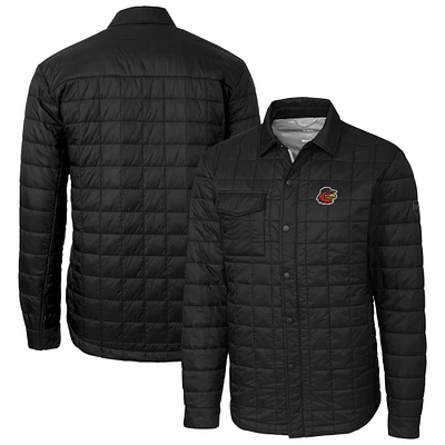 Men's Cutter & Buck Black Rochester Red Wings Rainier PrimaLoft Eco Insulated Quilted Button-Up Shacket