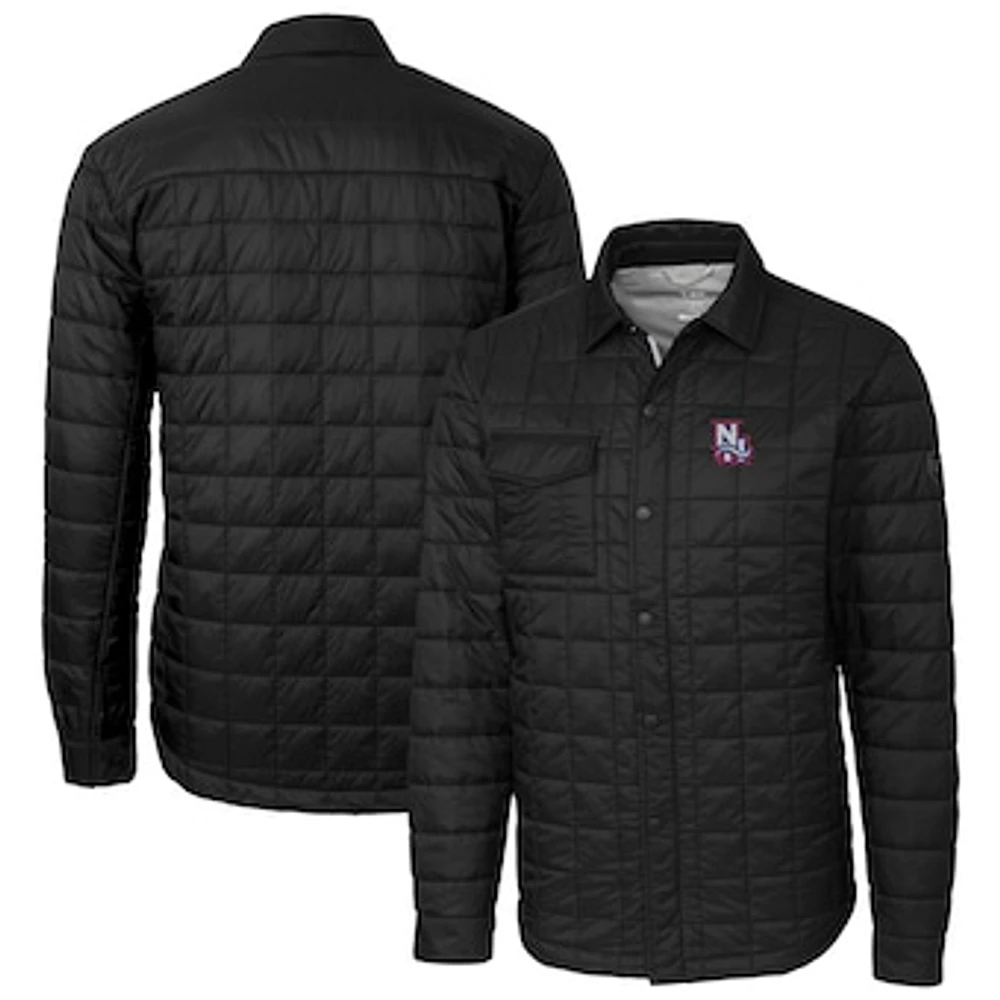Men's Cutter & Buck Black New Hampshire Fisher Cats Rainier PrimaLoft Eco Insulated Quilted Button-Up Shacket