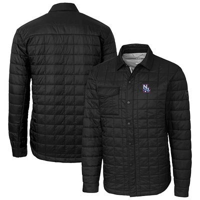 Men's Cutter & Buck Black New Hampshire Fisher Cats Rainier PrimaLoft Eco Insulated Quilted Button-Up Shacket