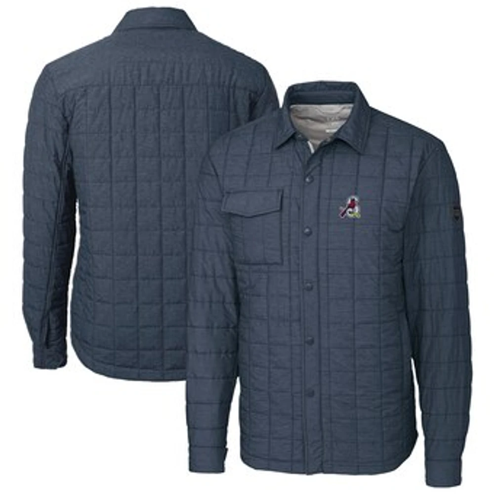 Men's Cutter & Buck Heather Navy Springfield Cardinals Rainier PrimaLoft Eco Insulated Quilted Button-Up Shacket