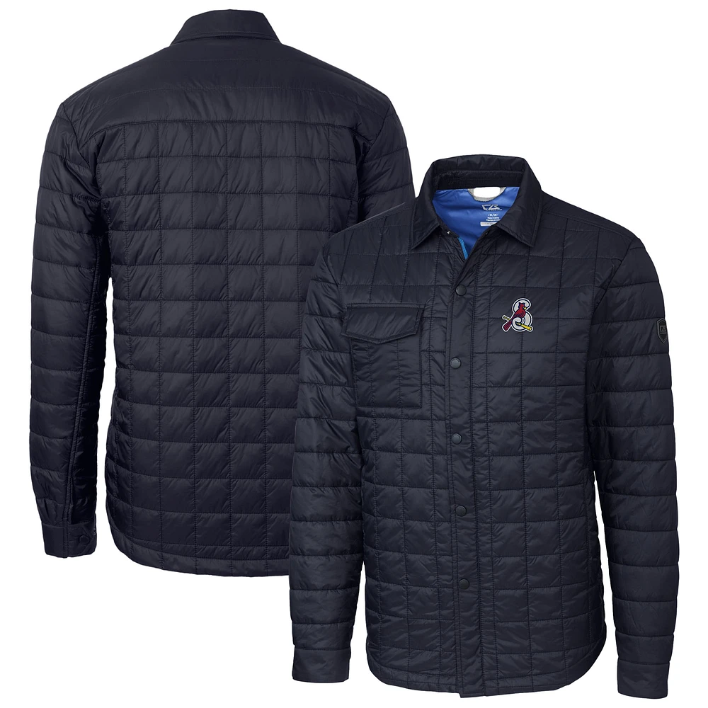 Men's Cutter & Buck Navy Springfield Cardinals Rainier PrimaLoft Eco Insulated Quilted Button-Up Shacket