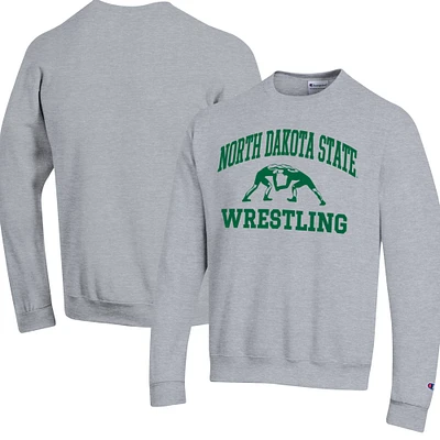 Men's Champion Heather Gray NDSU Bison Wrestling Icon Powerblend Pullover Sweatshirt
