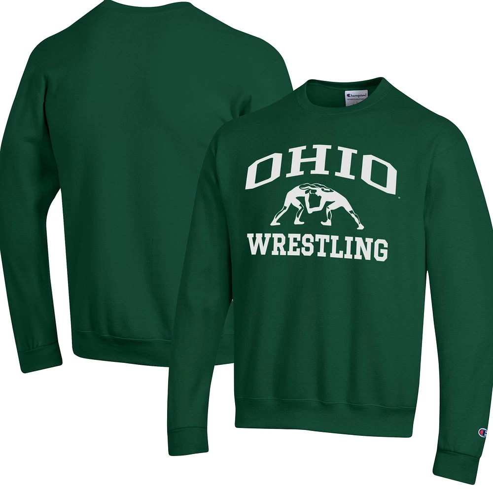 Men's Champion Green Ohio Bobcats Wrestling Icon Powerblend Pullover Sweatshirt