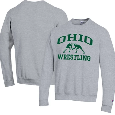 Men's Champion Heather Gray Ohio Bobcats Wrestling Icon Powerblend Pullover Sweatshirt