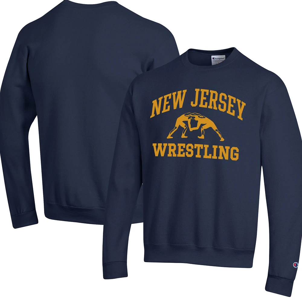 Men's Champion Navy College of New Jersey Lions Wrestling Icon Powerblend Pullover Sweatshirt