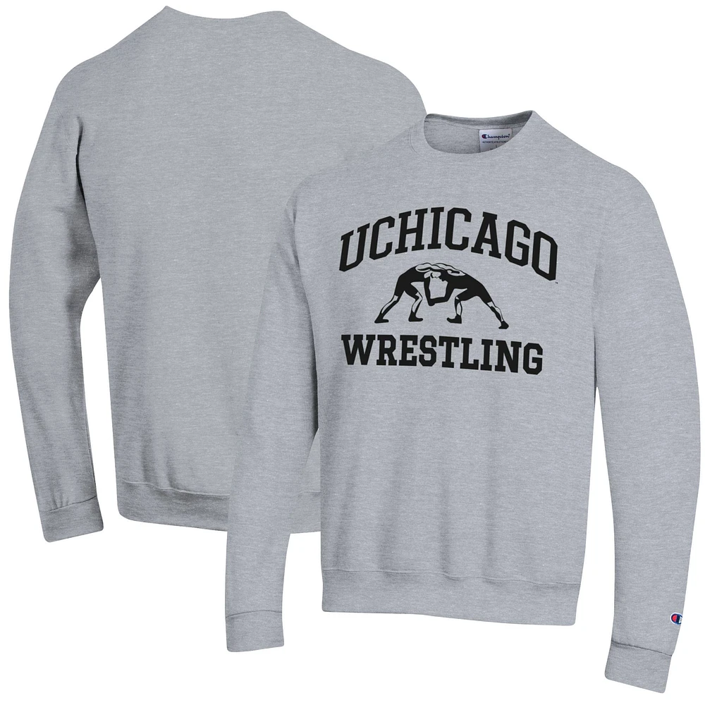 Men's Champion Heather Gray UChicago Maroons Wrestling Icon Powerblend Pullover Sweatshirt