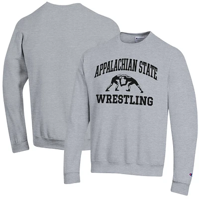 Men's Champion Heather Gray Appalachian State Mountaineers Wrestling Icon Powerblend Pullover Sweatshirt