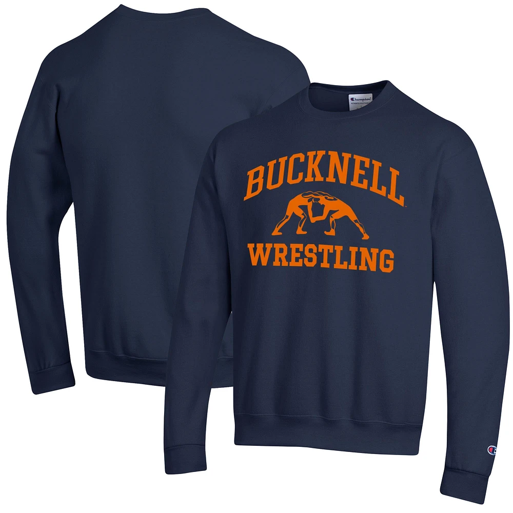 Men's Champion Navy Bucknell Bison Wrestling Icon Powerblend Pullover Sweatshirt