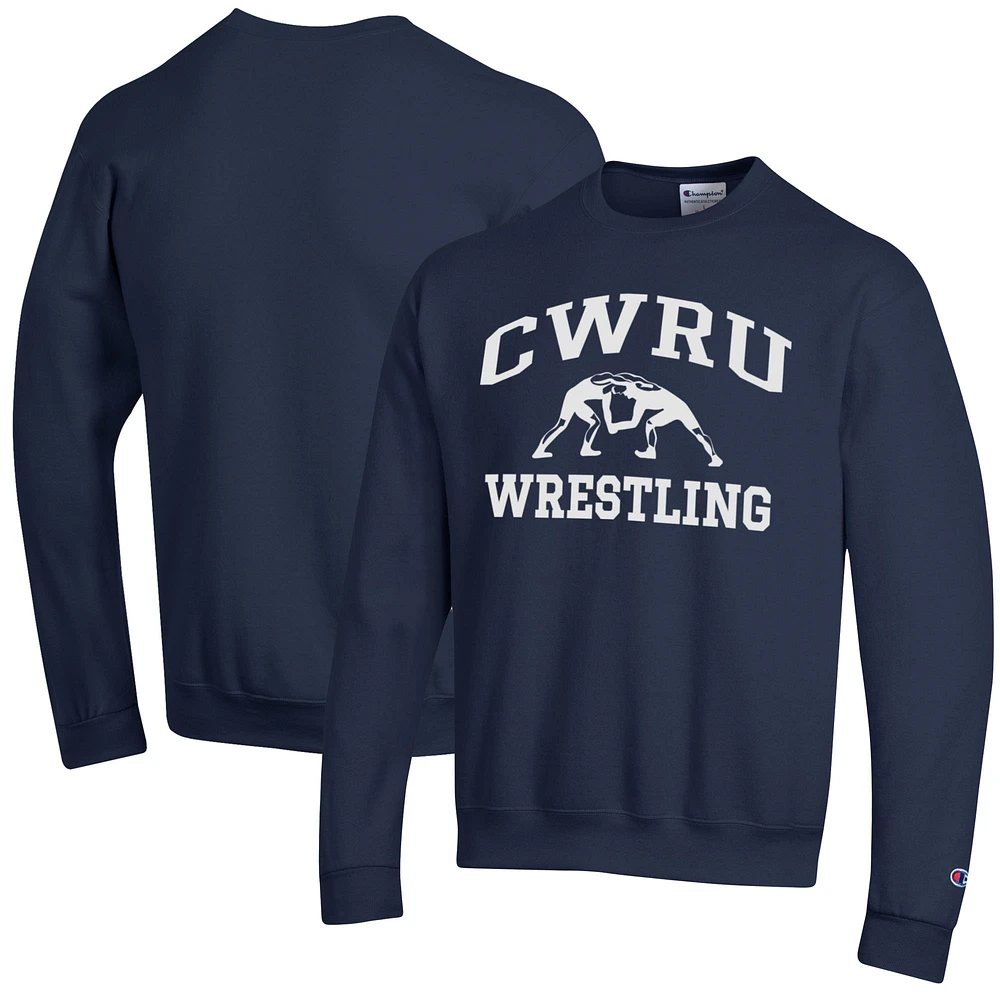 Men's Champion Navy Case Western Reserve Spartans Wrestling Icon Powerblend Pullover Sweatshirt