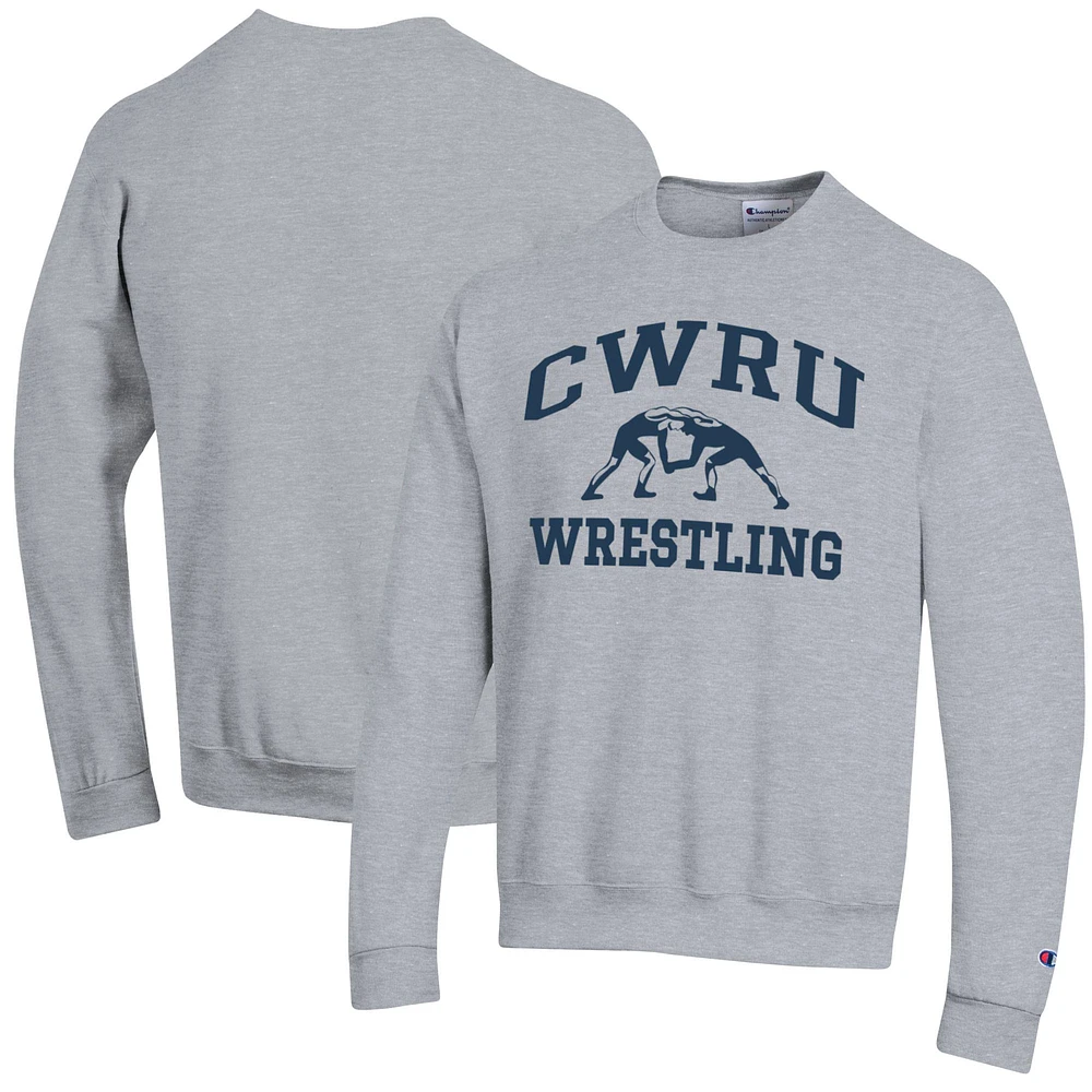 Men's Champion Heather Gray Case Western Reserve Spartans Wrestling Icon Powerblend Pullover Sweatshirt