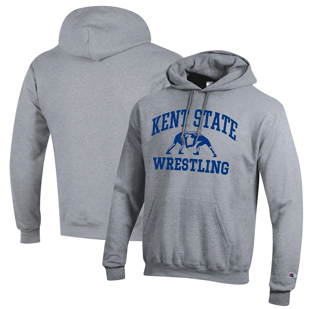 Men's Champion Heather Gray Kent State Golden Flashes Wrestling Icon Powerblend Pullover Hoodie