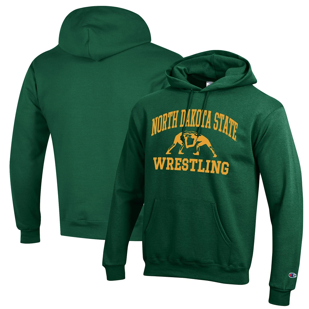 Men's Champion Green NDSU Bison Wrestling Icon Powerblend Pullover Hoodie