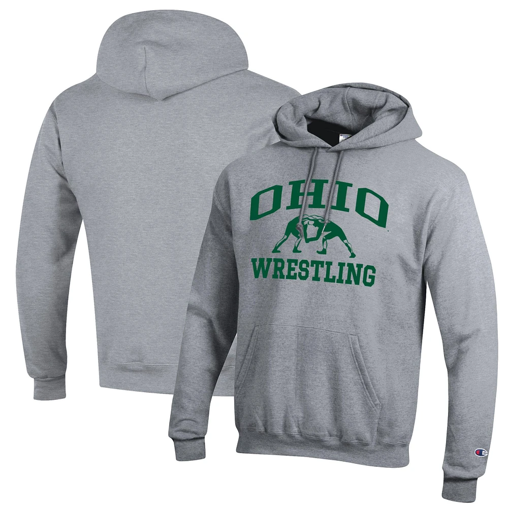 Men's Champion Heather Gray Ohio Bobcats Wrestling Icon Powerblend Pullover Hoodie