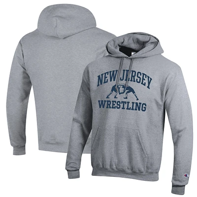 Men's Champion Heather Gray College of New Jersey Lions Wrestling Icon Powerblend Pullover Hoodie