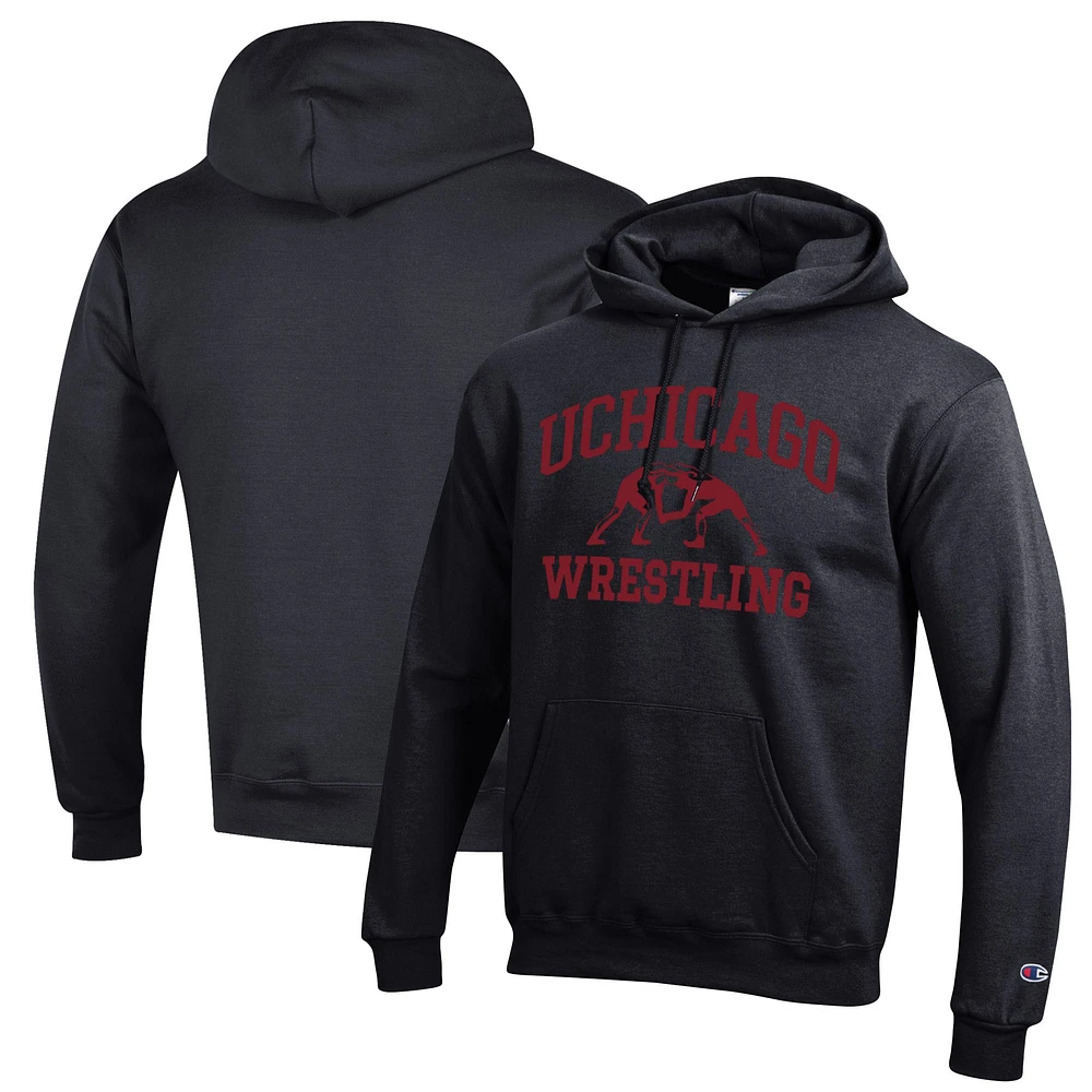 Men's Champion Black UChicago Maroons Wrestling Icon Powerblend Pullover Hoodie