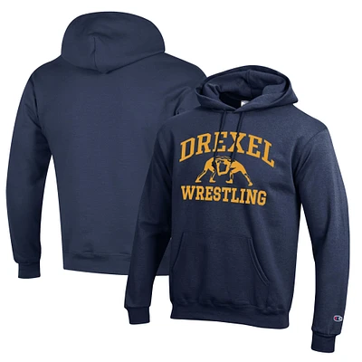 Men's Champion Navy Drexel Dragons Wrestling Icon Powerblend Pullover Hoodie
