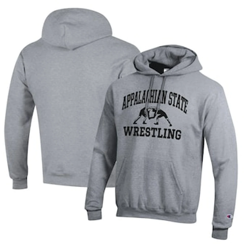 Men's Champion Heather Gray Appalachian State Mountaineers Wrestling Icon Powerblend Pullover Hoodie