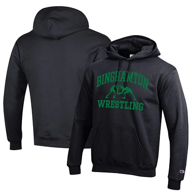 Men's Champion Black Binghamton Bearcats Wrestling Icon Powerblend Pullover Hoodie