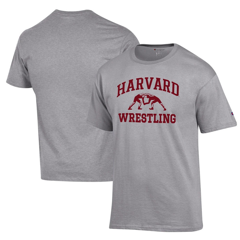 Men's Champion Heather Gray Harvard Crimson Wrestling Icon T-Shirt
